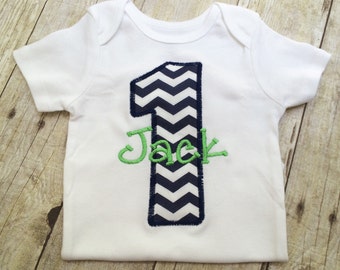 Baby boy first birthday outfit one-sie - navy blue chevron , first birthday outfit - boy, Baby Boy personalized , 1st Birthday Boy