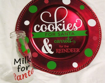 Santa Plate- Cookies for Santa Plate- Cookies & Milk for Santa Set-Milk for Santa-Cookies For Santa Carrots For The Reindeer- Christmas Eve