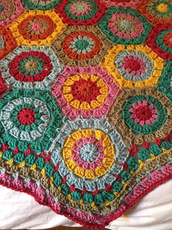 Handmade crochet afghan granny square blanket by BlackSheepMill