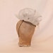Beautiful handmade ladies occasion hat in pale gold and silver, decorated with handmade ribbon roses, veiling and tulle