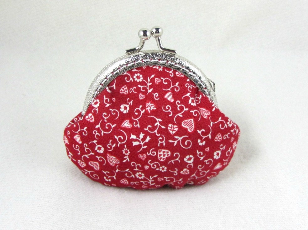 Red and white coin purse change purse kiss lock purse