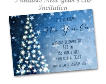 New Year's Eve Invitation, Christmas Party Invitation, Blue Sparkle Christmas Invitation, Printable Dinner Holiday Invitation