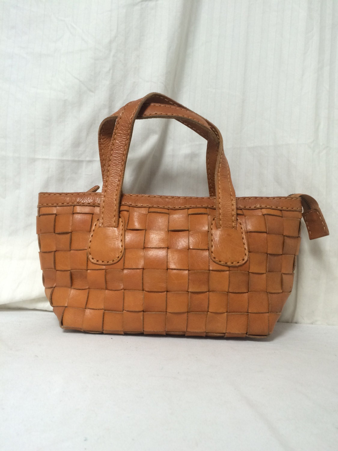 woven leather tote handbag