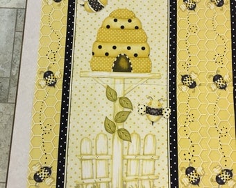 BEE HAPPY - Honey Beehive cotton fabric panel