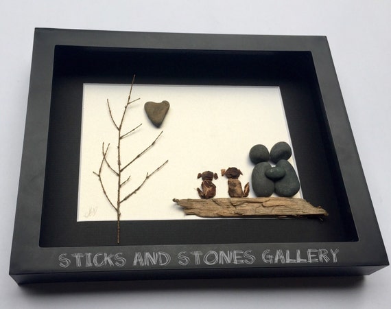 Pebble Art Couple's Gift Unique Couple and Dogs Gift