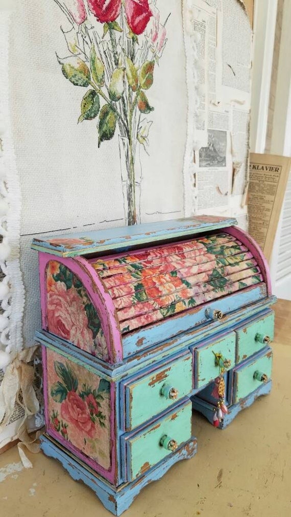 Roll Top Box With five Drawer Storage Box Jewelry Box Kitchen