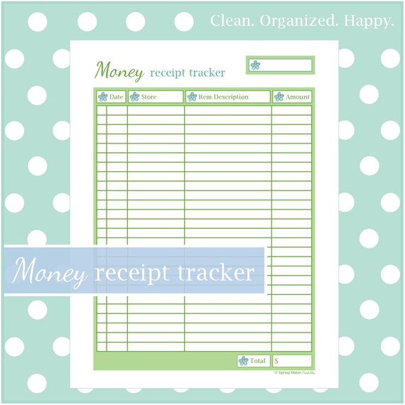 money receipt tracker 1 document instant download home