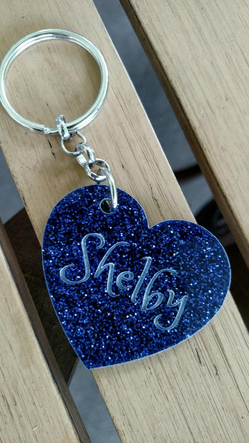 Glitter Heart keychain / Bookbag Tag / Personalized tag / ID