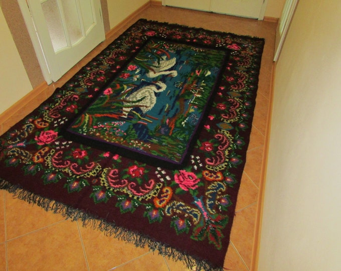 Hand Woven Rug Moldovan. Romanian KilimTapis moldave,Large rug. rose.Bessarabian kilim, carpet. From Ukraine, handmade. COLORFUL BESSARABIAN