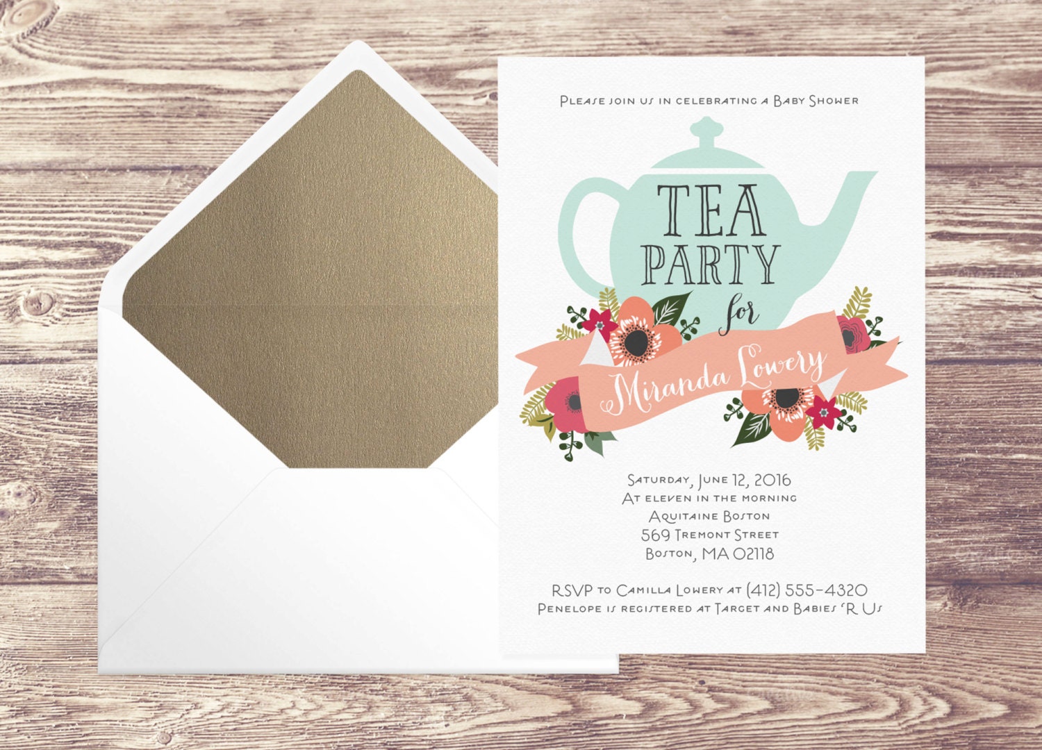 Tea Party Baby Shower Invitations 8