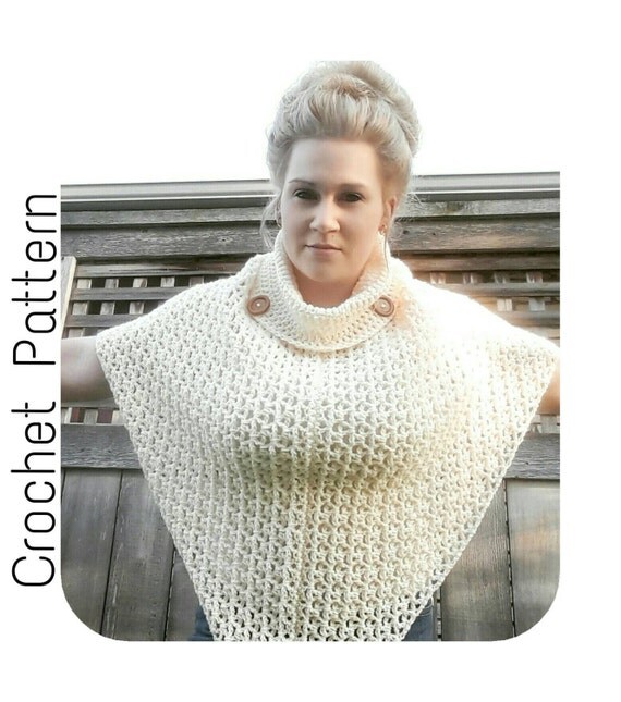 Crochet PATTERN Cowl Neck Poncho Women's Poncho