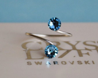 Silver Plated Aquamarine Adjustable Toe Ring made with Swarovski Crystal Elements