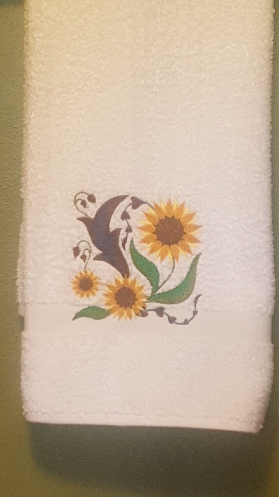 Machine Embroidered Sunflower Hand Towel