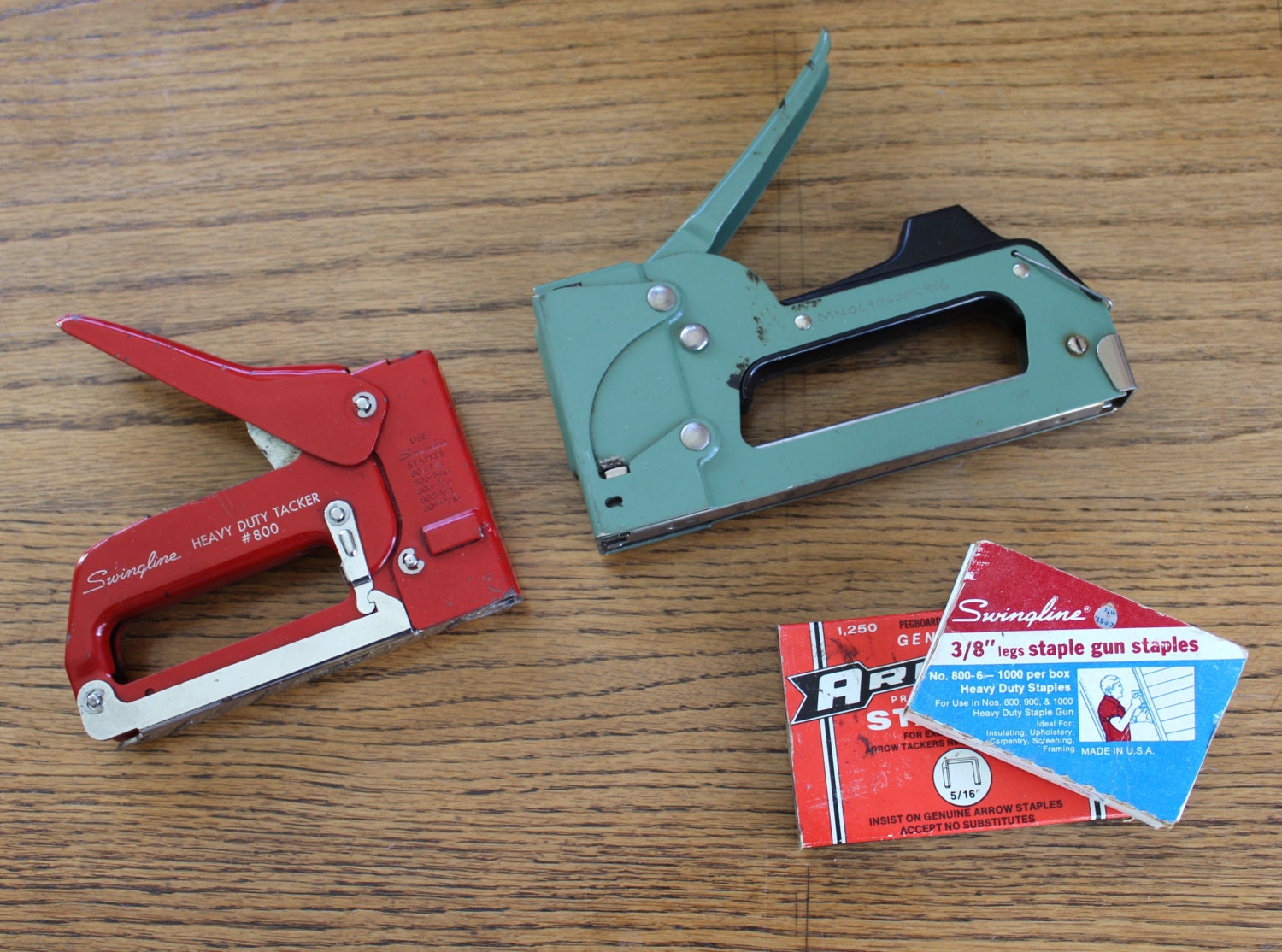 2 Vintage Staple Guns / Red Swingline Stapler by OurLifeInTheWoods