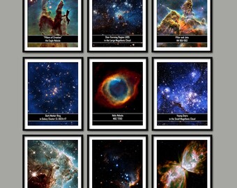 Hubble Telescope Prints Set Of 9 - NASA Astronomy - Space Bedroom Decor - Cosmos - Galaxy - Universe - Nebula - Star - Magellanic Cloud