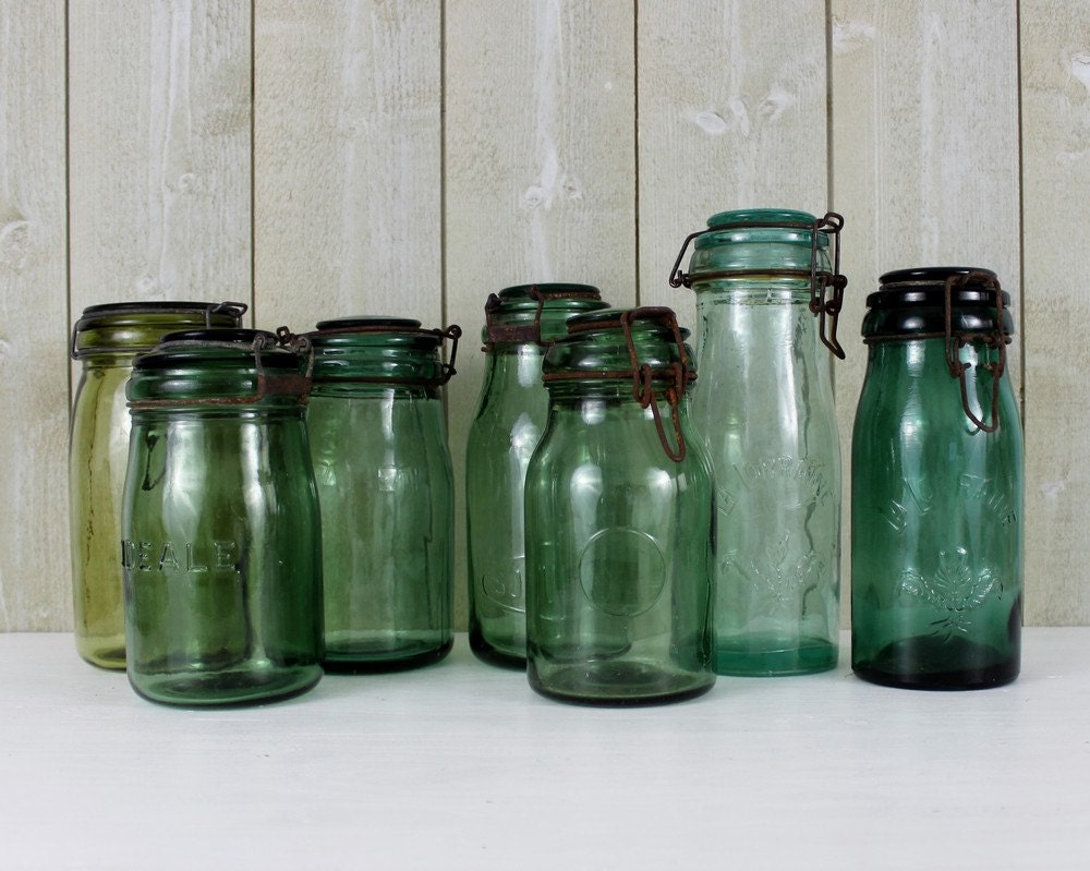 Vintage green glass jar. Canning jar. French by ohlalacamille