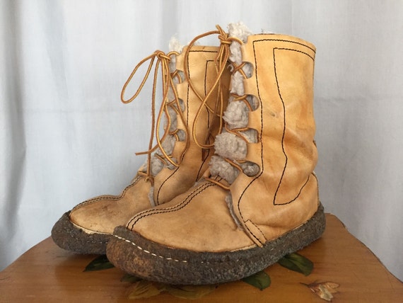 Leather Boots Vintage Mukluks Maple Leaf Shoes Made in Canada