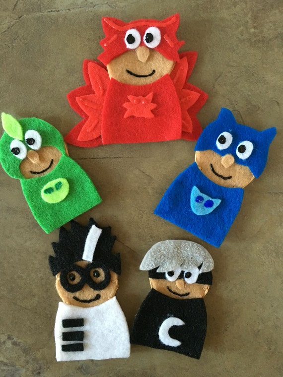 PJ Masks Felt Finger Puppets by CourtneyFeltCreation on Etsy