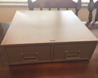 Vintage Globe-Weis Two Drawer Card File Metal Cabinet