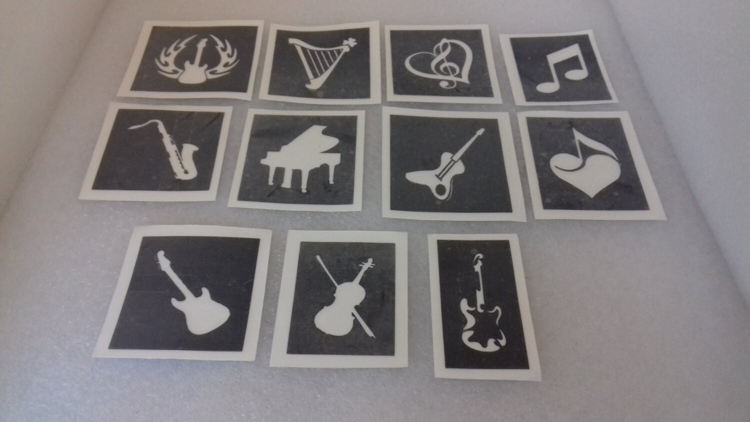 Music themed stencils for etching on glass mixed guitar