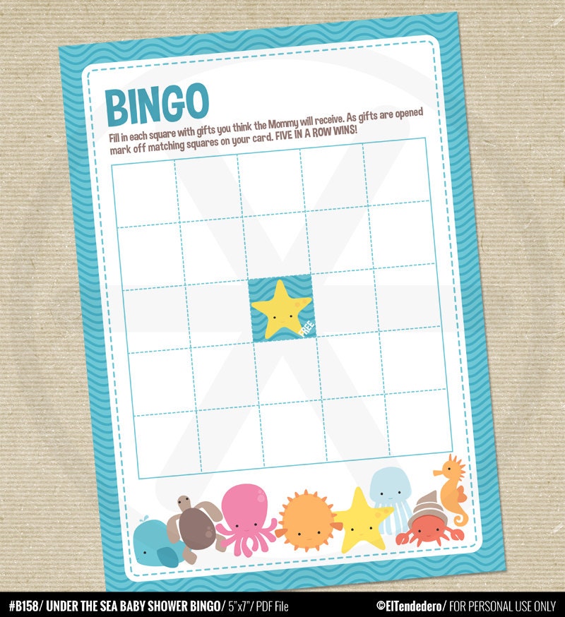 Baby shower bingo Under the sea bingo Baby shower by eltendedero