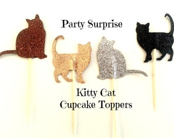 Kitty Cat Cupcake Toppers Glitter Kitties Kids Party Animal Paw Print Fur Friend Glitter Cupcake Cake Cat Toppers