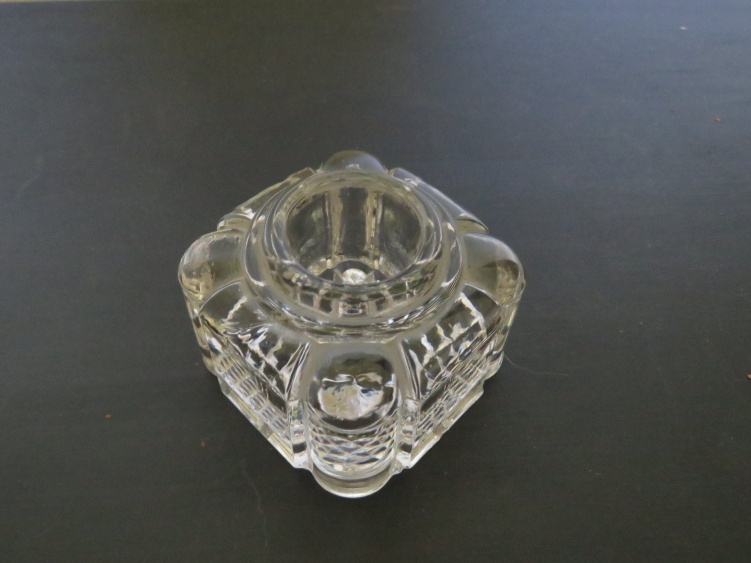 Pressed Glass Ink Well Vintage Art Deco Square w/ No Lid