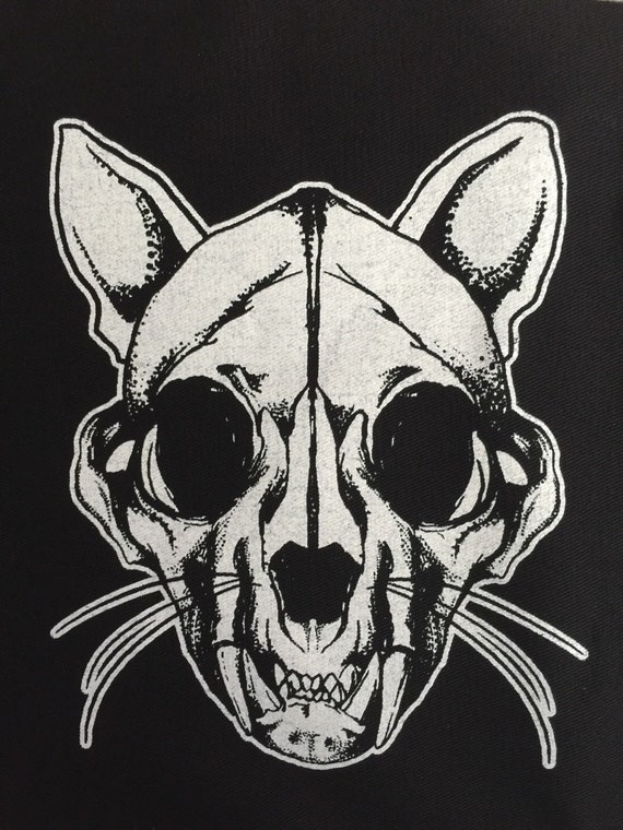Cat Skull patch Punk Patch Horror Black by OneHandPrinting
