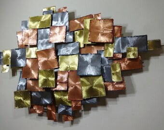 Mid Century Modern Brutalist Torch Cut Metal Wall Sculpture Bertoia Jere Era (PureVintageNYC)