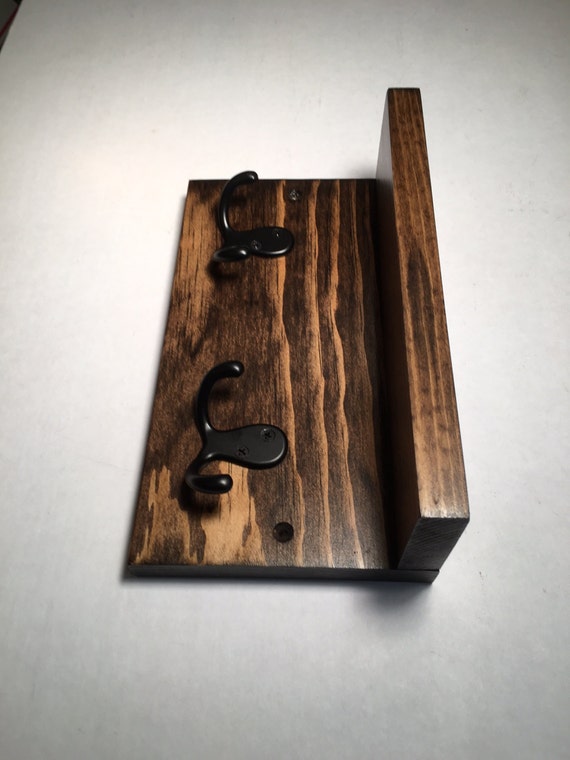 Small hook rack with shelf 2 hooks entryway by TreetopWoodworks