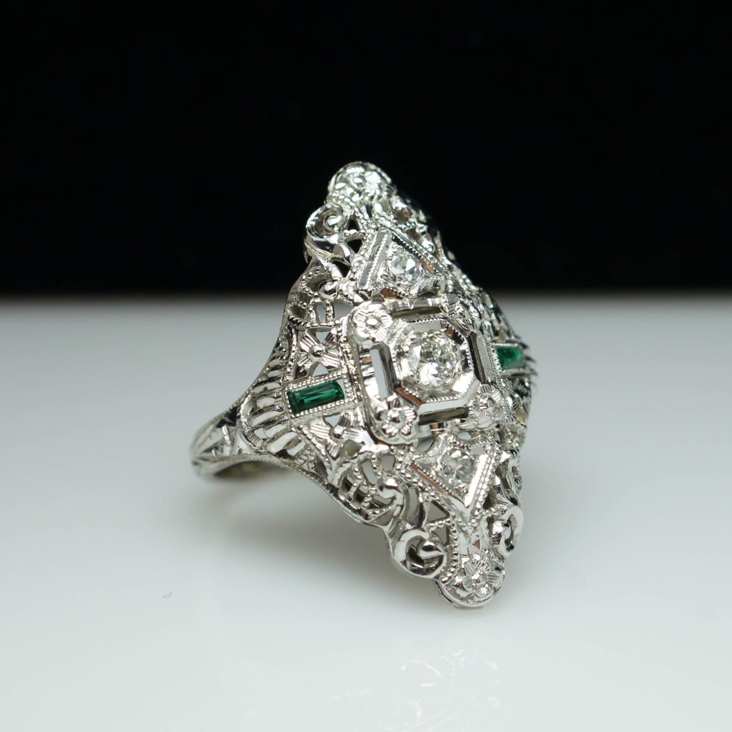 Antique Diamond Cocktail Ring Big Late Edwardian Engagement