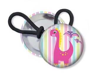 Dinosaur Ponytail Holder Pink and Purple Hair Accessories Shoelace Charm 1 Inch Pinback Button Zipper Charm Pull Magnet