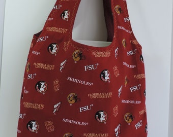 Reusable Bag, campus, grocery , shopping bag: FSU print with matching lining