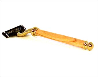 Handmade shaving kit. Mach 3 Razor Shaving Handle. Gillette Mach 3 Razor. Lebanese Cedar wood Shaving Handle. Shaving Kit, Gold Hardware.