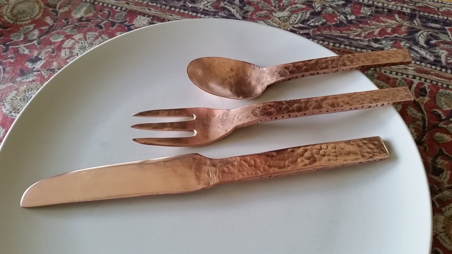 Copper Handmade Table Flatware Set Solid Pure