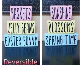 Spring/Easter Wood Blocks - Spring Wood Blocks - Easter Wood Blocks - Reversible Wood Blocks - Spring Decor - Easter Decor - Wood Blocks