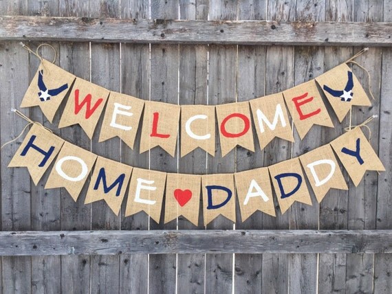 Welcome Home Daddy Burlap Banner Patriotic by JacksonAndJute