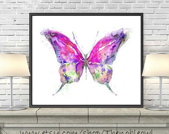 Items similar to Blue Butterfly watercolor painting ART PRINT on Etsy