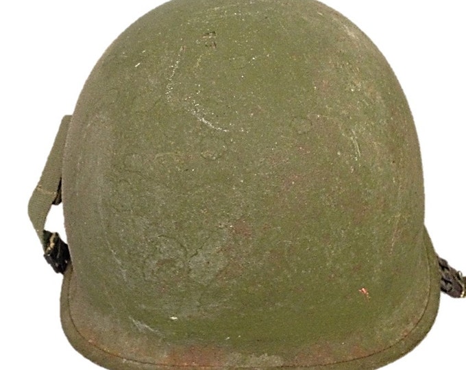 Vietnam Era US Army USMC M1 Helmet - Liner and Chin Strap - Nice Shape - US Military Artillery Helmet