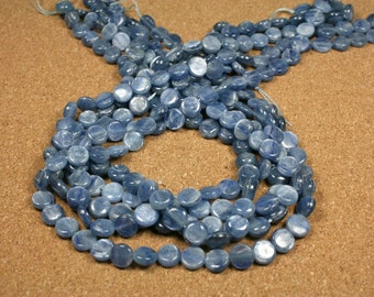 Blue Kyanite Coin Beads - Smooth Shiny Kyanite Beads, 16 inch strand