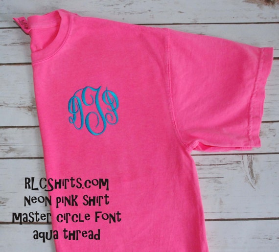 Items similar to Monogrammed Neon Pink Comfort Colors Short Sleeve Tee ...