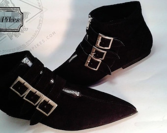 Goth Pikes x3 buckle Winklepickers boots Gothic Batcave WGT Siouxsie 80s Leather, Vegan unisex