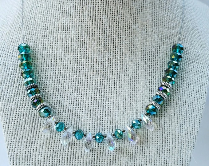 Dark Green Jewelry-Dark Green Necklace-Green crystal necklace,illusion green necklace, beaded green necklace, floating green necklace