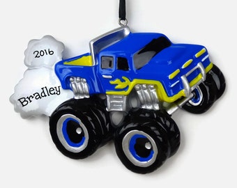 30% OFF SALE - Blue Monster Truck Personalized Ornament - Hand Personalized Christmas Ornament