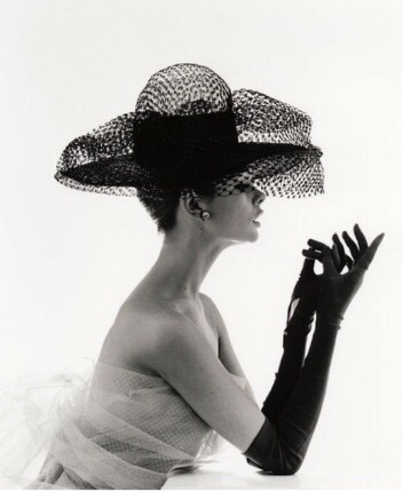 Audrey Hepburn Big Hat Classic Art Print Poster Cotton Matt