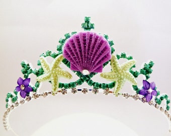 Mermaid Crown, Mermaid Sea Shell Flower & starfish Tiara, Mermaid Headband, Ariel The Little Mermaid Tiara, Mermaid Tiara, Jeweled Tiara