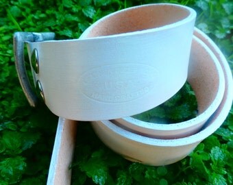 Handmade mens leather belt in white with an antique nickel buckle