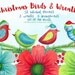 christmas watercolor clipart, xmas birds watercolor graphics, Christmas wreaths watercolor florals for invites, handpainted clipart