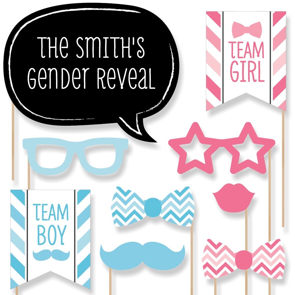 20 Chevron Gender Reveal Photo Booth Props with Mustache