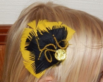 Medusa Yellow and Black Feather Hair Clip